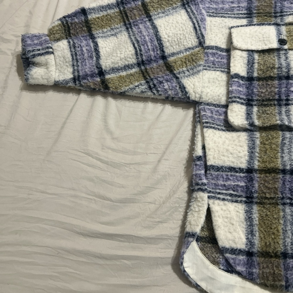 Zara Plaid Sherpa Shirt Shacket Size Small-Medium Wool Blend Chunky Oversized - Picture 6 of 8